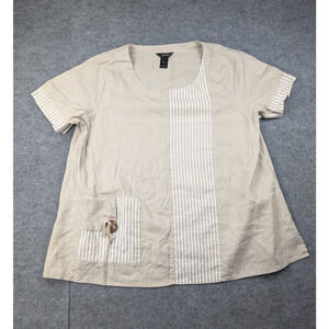 Ali Miles Blouse Womens XL Linen Top Lagenlook Coastal Minimal Artsy Abstract